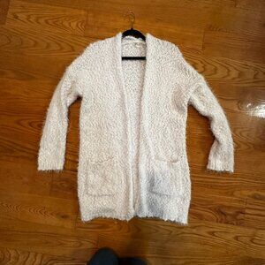 Altard State White Fuzzy Knit Open Front Long Cardigan Sweater Pockets Size M
